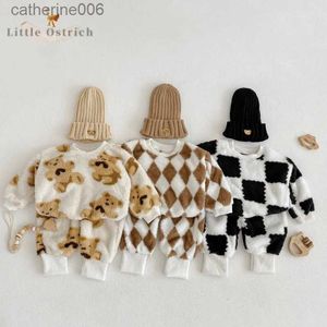Clothing Sets Newborn Baby Girl Boy Fleece Clothes Set Hoodie+Pant Infant Toddler Child Warm Clothing Suit Plaid Pullover Baby Clothes 3M-2YL231202