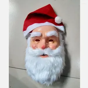Праздничные принадлежности, Рождественская пластиковая маска Санта-Клауса с красной шляпой, костюм для взрослых, реквизит, платье для косплея, Рождественский карнавал