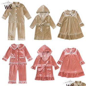 Pigiama 2023 Stile Natale Bambini Neonati maschi Ragazze Button Veet Pigiama Famiglia Matching Festival Pjs Bambini Cardigan con cappuccio Cappotti Dro Dhqz6