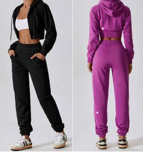 Kvinnor Pants Capris ll Womens Yoga Outfit Winter Hooded Tops Byxor One Set Long Sleeve Jackets Pant Excerise Sport Gym Running Jacket Elastic 467