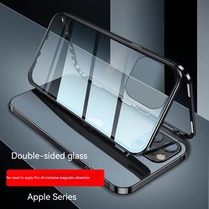 Capa elegante premium para celular Hd vidro dupla face armação de metal com amortecedor interno macio para iPhone 15 pro max