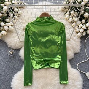 Kvinnors T -skjortor Autumn Winter Glossy Turtleneck Top Short Sleeve Plus Size Glitter Party Club Shirt