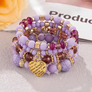 Strand 4 pçs boho contas de cristal corrente pulseira conjunto para mulheres vintage coração charme elástico pulseira feminina moda festa jóias