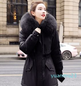 lu Womens Down Jacket Long Outfit Wool Liner Hooded Puffer Coat With Fur Collar Warm Snow Wear Padd