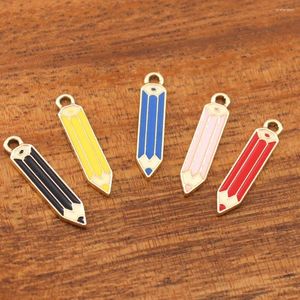 Charms 10pc Cartoon Crayon Pencil School Supplies Metal Enamel Pendant For Earring Necklace Keychain DIY Jewelry Making