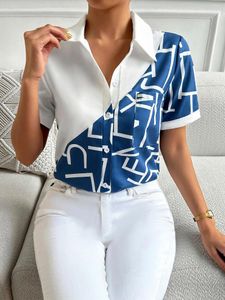 Women's Blouses Europe And The United States Contrast 2023 Summer Temperament Leisure Elegant Commuter Short-sleeved Women Shirt