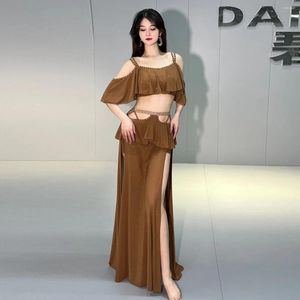 Stage Wear Belly Dance Clothing 2023 Autumn Winter Mesh Short Sleeves Top Long Skirt 2pcs Oriental Training Suit Women Bellydance Set