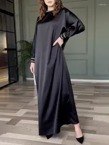 Vestidos casuais uoozze muçulmano abaya mulheres elegante cor sólida raglan manga o-pescoço vestido de noite primavera outono maxi 2023