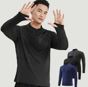 Lu Men Yoga Outfit Sports långärmad t-shirt Mens Sport Style Half Draghållare Skjorta Training Fitness Clothes Elastic Quick Dry Wear Casual Top Frth