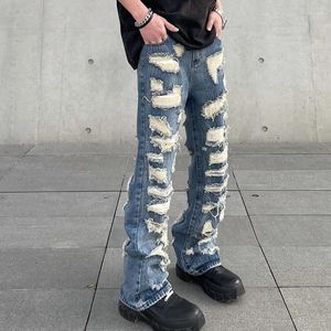 Men's Pants American Washed Retro Ripped Jeans High Street Causal Loose Straight Leg Slimming Slightly Flared Trousers Male Clothes
