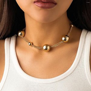 Colares de pingente elegante cor de ouro grande bola grânulo gargantilha colar para mulheres jóias