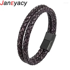 Link Bracelets Fashion Men Jewelry Woven Multilayer Bracelet Women Retro Genuine Leather Magnetic Buckle Stainless Steel Bangles Pulseira