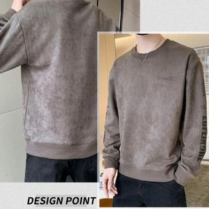 Herrtröjor Löst passande sweatshirt Hip Hop Retro Pullover Suede för män Streetwear Fashion med brevtryck