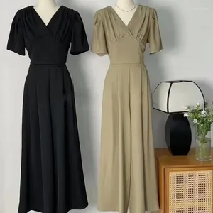 Calças femininas de duas peças verão vintage decote em v 2 conjunto senhora do escritório outfits curto topo colheita e cintura alta calças largas perna 2023