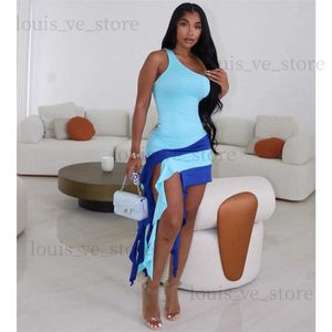 Urban Sexy Dresses Color Patchwork Ruffles Ribbon Summer Beach Dress Women Sexig lutande axel ärmlös Bodycon Night Club Party Vestidos T231202