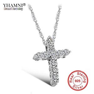 YHAMNI Luxury Original 925 Sterling Silver Cross Pendant Necklace Princess Luxury Diamond Necklace Pendant for Ladies and Women N1283T
