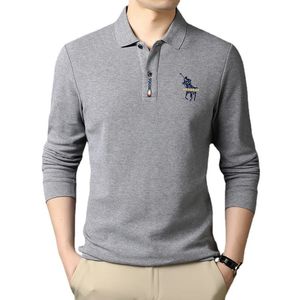 Herrpolos mäns solida färgbroderi LAPEL Långärmad t-shirt Men's Casual Business Outdoor Polo Shirt 231202