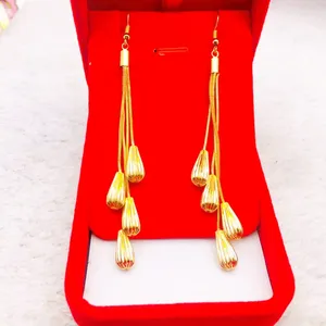 Dangle Earrings Pure 14k Gold Wheat Tassel For Women Water Drops Bridal True 999 Valentine's Day Exquisite Jewelry Gifts