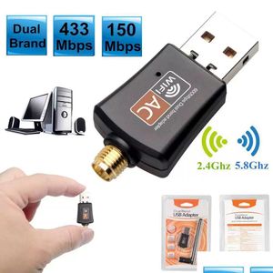 Network Adapters Usb 2.0 Wifi Adapter 2.4Ghz 5Ghz 600Mbps Antenna Dual Band 802.11B/N/G/Ac Mini Wireless Computer Card Receiver With B Ot5Ud