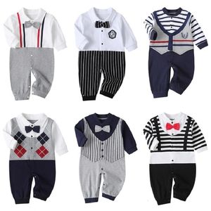 Pagliaccetti nati Baby Pagliaccetto 2023 Autunno Maniche Lunghe Bowtie Stile Ragazza Vestiti Piccolo Gentile Uomo Neonato Tute 231201