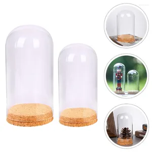 Vasos 2 Pcs Preservado Flor Tampa De Vidro Decoração Criativa Cúpula Adorno Requintado Miniatura Display Case Delicado Cupcake