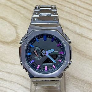 Full-featured Brand Wrist Watches LED Dual Display Men Women Casual Sports Stainless Steel Metal Electronic Analog Digital Waterproof Full Logo gm GA Clock 21