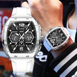 Relógios de pulso Lige Relógios para Homens 50m Relógio À Prova D 'Água Luxo Esporte Relógio Cronógrafo Data Silicone Quadrado Quartz Mens Reloj Hombre