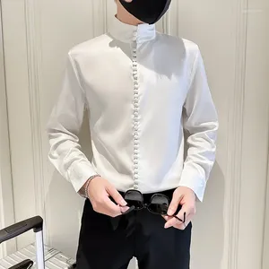 Herrklänningskjortor 2023 Vintage Royal Court Style Men Standing Collar Long Hleeves Casual Multi Button Banquet Social Party Shirt