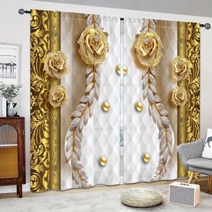 Cortina 3D Digital Impresso Dourado Luxo Flor Trigo Orelha Cortinas para Quarto de Criança Sala Divisor Cortina 2 Painel Cego 231201