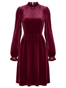 Fashion Women's Independent Station Cross-Border Casual High Neck Velvet Solid Color Waist Dress