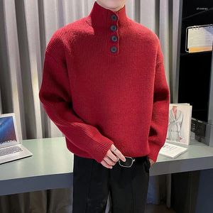 Maglioni da uomo Dolcevita vintage Scollo con bottoni grandi Pullover lavorati a maglia Stile inglese Maglione natalizio Abbigliamento Nero Rosso Bianco