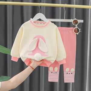 Kläduppsättningar Småbarn Baby Girl Fall Winter Clothes Cartoon Rabbit Långärmad Sweatshirt Pullover Tops Leggings Pants Outfit Set 2st 231201