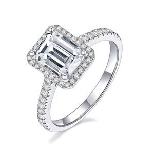 Halo Emerald Cut Moissanite Women Engagement Ring Trendy Fashion Style Moissanites Stone Ring2982