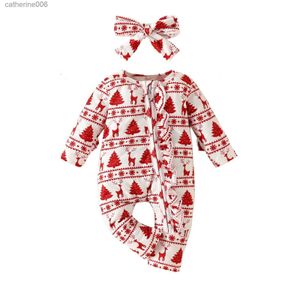 Conjuntos de roupas Natal Roupas de bebê Deer Pine Tree Print Mangas compridas Macacões de pernas compridas 0-1 Macacão recém-nascido Anos 5 dias ShippingL231202