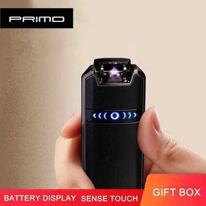 Primo Luxury Leather Touch Sensing Tändning Dual båge USB Lättare utomhus metall Vindtät pulsplasma Mäns gåva