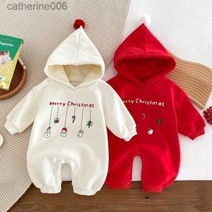 Clothing Sets Infant Baby Boys Girls Christmas Romper Long Sleeve Thicken Hooded Letters Print Jumpsuit Fall Winter Clothes Christmas NewbornL231202