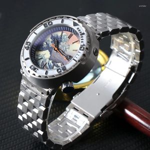 Relógios de pulso sem logotipo NH35 Relógio de atum masculino 904L Aço Full Fluorescência Dial Automático Sliver Mecânico À Prova D 'Água Relógios Sapphire Crystal