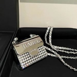 مصمم مصغرة حقيبة Shimmer Diamond Mini Flap Bags الكلاسيكية الفضية Diamante Metal Lipstick Case Chain Hardware Coins Pres Based Crossbody Bag