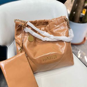 Womens Oil Wax Leather 22 Shopping Bags Gold/White Silver Metal Hardware Matelasse Chain Crossbody Shoulder Handbags With Wallet Pouch 35x34cm Brown Black White