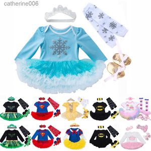 Zestawy odzieży Nowe 2023 urodziny Baby dziewczynki Romper Sets Princess Cartoon Party Sukienka Zestaw Nowonarodzonego kostiumu Ubranie dla dzieci 4pcs Baby prezentsl231202