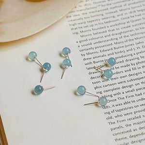 Stud Earrings S925 Silver Earring 6.5mm Natural Aquamarine Crystal For Women Girl Jewerly Gift Wholesale/Drop