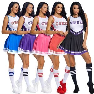 Cheerleading Cheerleader Costume High School Competição Carta Imprimir Dança Uniforme Pompons Sock Cosplay Party Dress Carnaval Halloween 231201