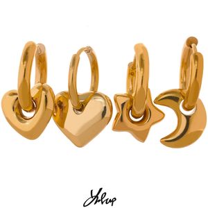 Charm Yhpup Star Moon Heart Pendant Drop Hoop Huggie Earrings 18k Gold Plated Trendy Waterproof Stainless Steel Fashion Charm Jewelry 231202