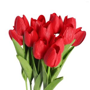 Decorative Flowers 12pcs Home Party Wedding Decor Anniversary Artificial Flower Fake Tulips Romantic DIY Office Realistic Gift Simulation PU