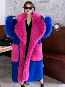 Womens Fur Faux Fashion Blue Coat Ecofriendly Loose Hooded Individual Long Jacket Winter Clothing 231202