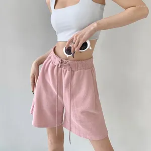 Women's Shorts Rimocy 2023 Summer Elastic High Waist Solid Color Loose Sports Woman Streetwear Wide Leg Pants Female