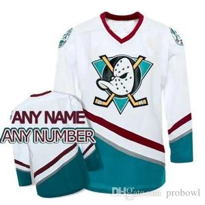 Hockey hockey Custom Ice Hockey Customized Mighty Ducks Of Anaheim Jersey 1996-06 White Green Womens Youth Your Name Your Number Any Size XS