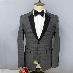 Abiti da uomo Pied de poule Smoking da sposa Blazer per uomo Moda Slim Fit Giacca con colletto nero Design Europa Taglia 46-56