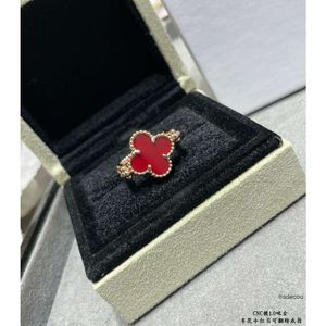 Designer jóias van trevo pulseira vintage cluster anéis van marca cobre com 18k banhado a ouro vermelho quatro folhas trevo charme anel para mulheres com caixa presente de festa