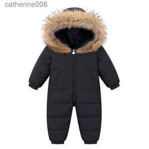 Conjuntos de roupas Olekid 2023 Bebê Inverno Romper Com Capuz Quente Real Pele De Guaxinim Bebé Menina Snowsuit Criança Menino Macacão Infantil Macacões Roupas de Bebê L231202